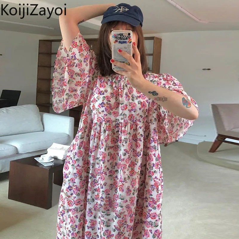 Koijizayoi Summer Women Korean Chic Retro Dress O Neck Pocket Loose Flower Dresses Trumpet Sleeve Vintage Floral Vestidos 2022
Koijizayoi Summer Women Korean Chic Retro Dress O Neck Pocket Loose Flower Dresses Trumpet Sleeve Vintage Floral Vestidos 2022