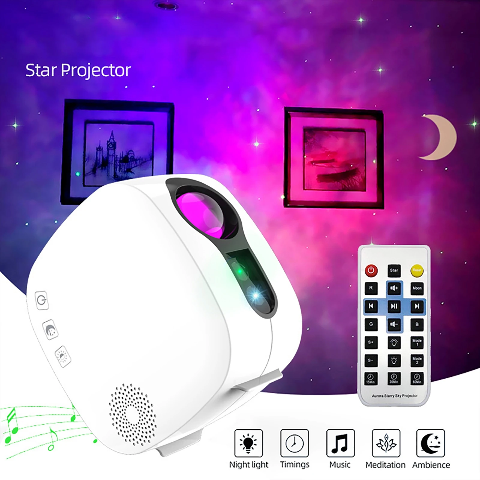 Laser Star Projector Lamp Atmosphere Light Galaxy Starry Sky Moon Projector Night Light Bluetooth Music Remote Control Timing
Laser Star Projector Lamp Atmosphere Light Galaxy Starry Sky Moon Projector Night Light Bluetooth Music Remote Control Timing