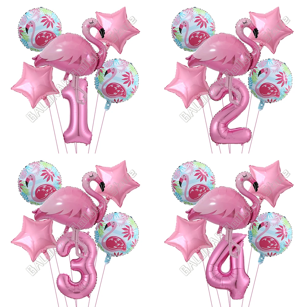 

6Pcs Giant Flamingo Balloons Set 30Inch Number Balloon 0-9 Years Girls Tropical Hawaiian Theme Birthday Party Wedding Decor