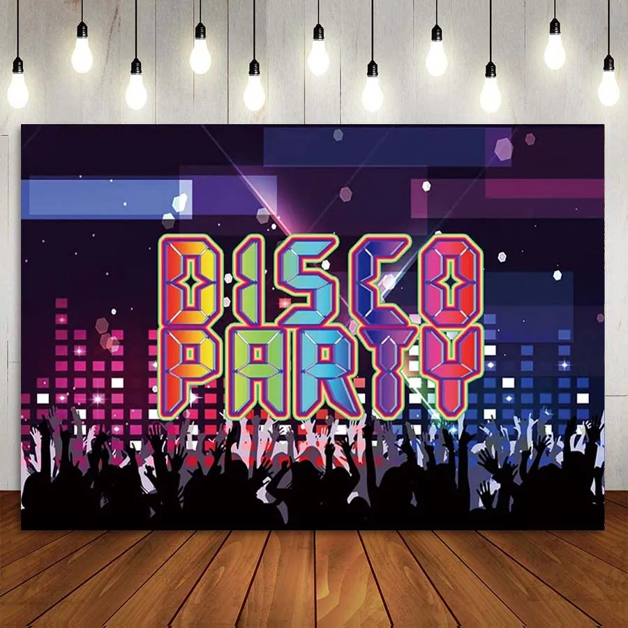 

Photography Backdrop Disco Neon Dark Back to 80s 90s Birthday Party Wall Poster Decor Let's Crazy Cake Banner Background Booth