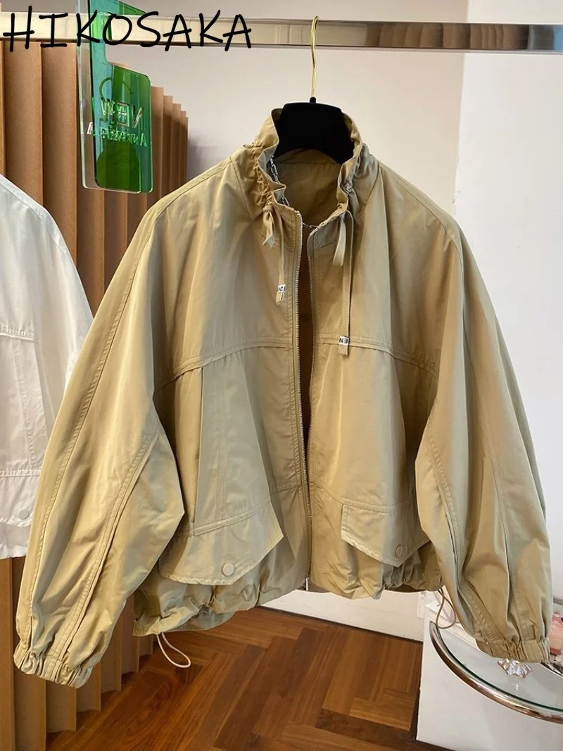 2023 Autumn Drawstring Stand Collar Short Trench Coat Loose Casual Long Sleeve Zip Up Jackets Women Korean Solid Elastic Hem Top
2023 Autumn Drawstring Stand Collar Short Trench Coat Loose Casual Long Sleeve Zip Up Jackets Women Korean Solid Elastic Hem Top