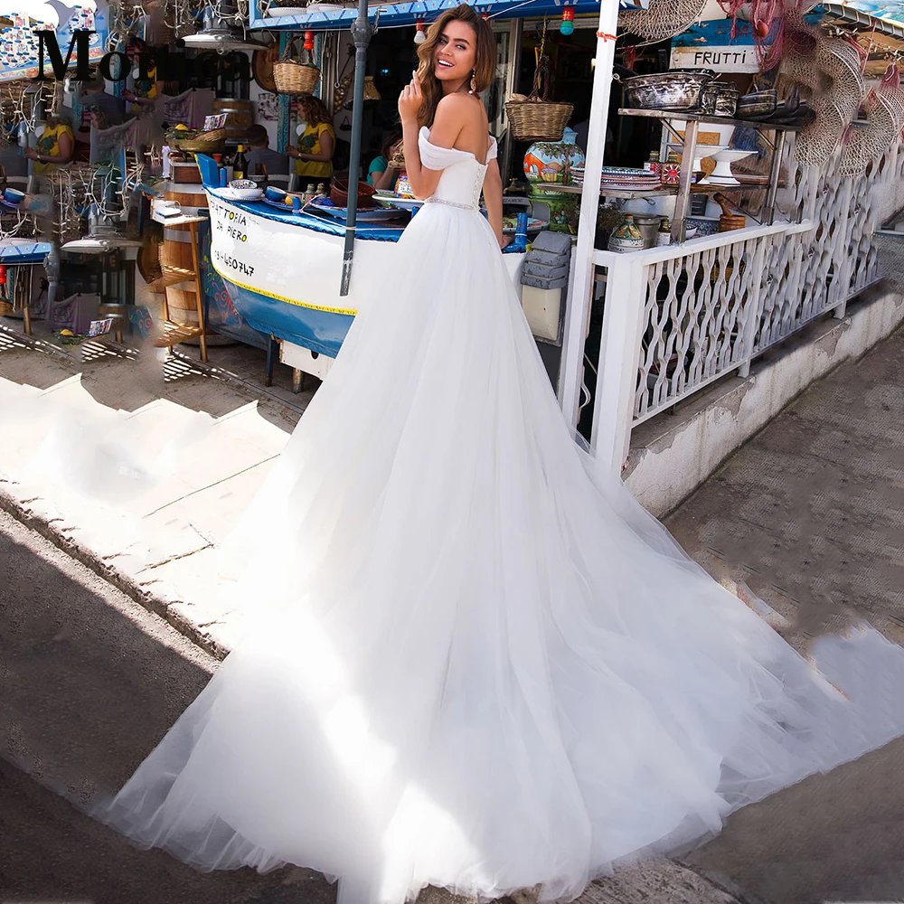 MONICA Charming Off The Shoulder Boat Neck Crystal Wedding Dresses Tulle For Women Pleat A-Line Personalised Vestidos De Novia
MONICA Charming Off The Shoulder Boat Neck Crystal Wedding Dresses Tulle For Women Pleat A-Line Personalised Vestidos De Novia