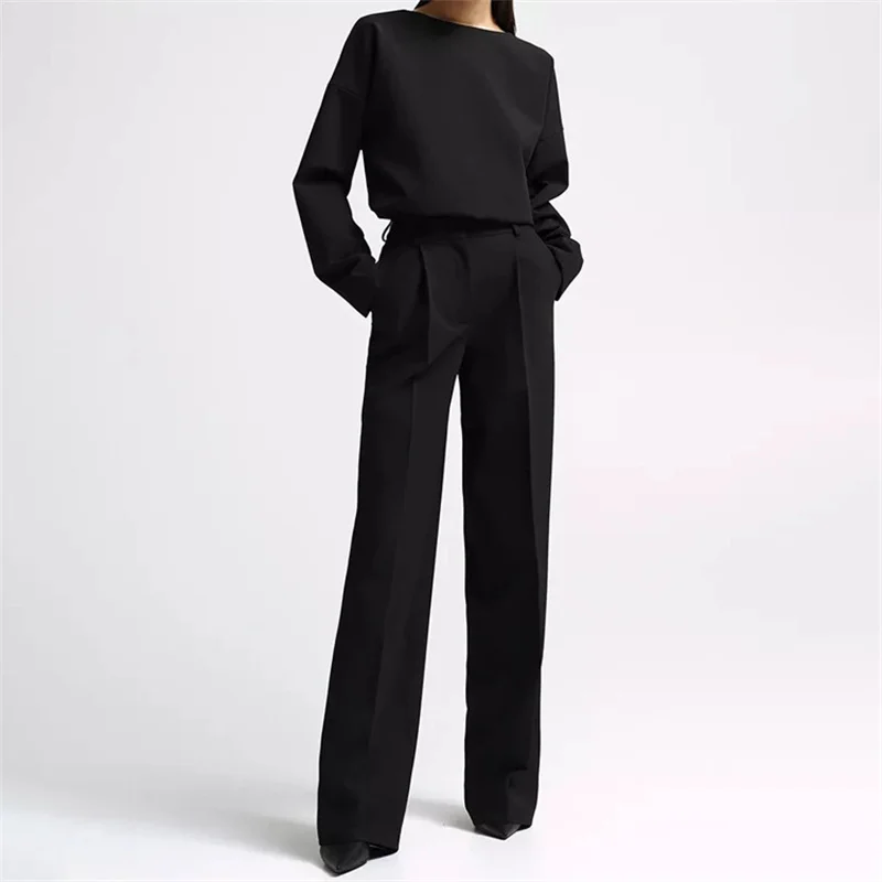 2023 New Fashion Black Office Two Piece Sets Women Outifits Elegant O-Neck Long Sleeve Shirt with High Waist Straight Pants Set
2023 New Fashion Black Office Two Piece Sets Women Outifits Elegant O-Neck Long Sleeve Shirt with High Waist Straight Pants Set