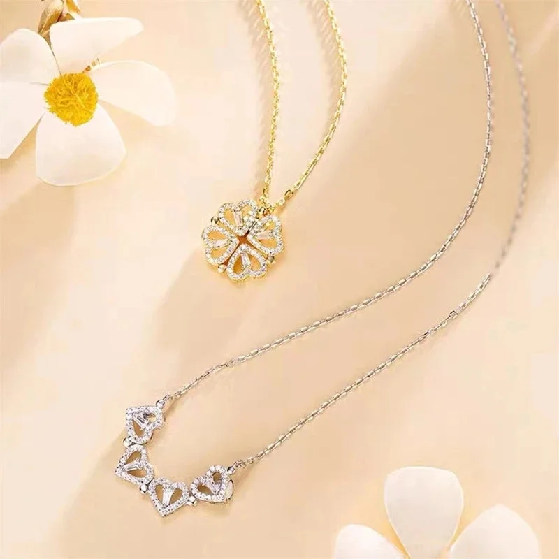 Retro Magnetic Folding Heart Shaped Four Leaf Clover Pendant Necklace Women Love Clavicle Chain Gifts Openable Choker Jewelry
Retro Magnetic Folding Heart Shaped Four Leaf Clover Pendant Necklace Women Love Clavicle Chain Gifts Openable Choker Jewelry