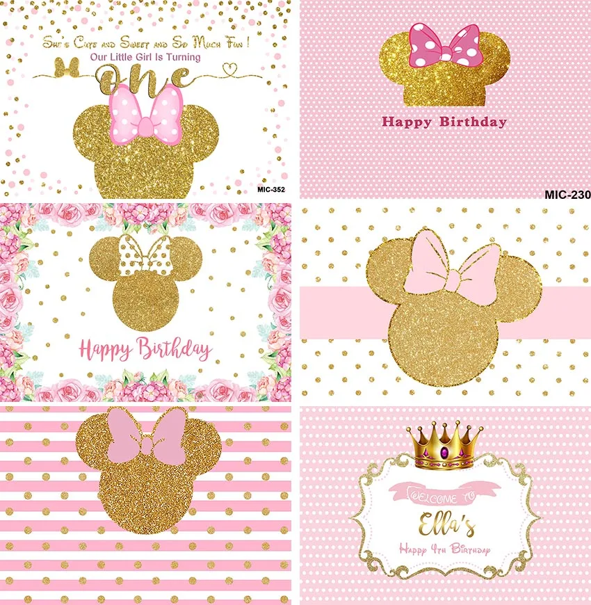 

Minnie Mickey Mouse Baby Shower Birthday Backdrop Little Princess Party Girl Decoration Kids Newborn Custom Background Photocall