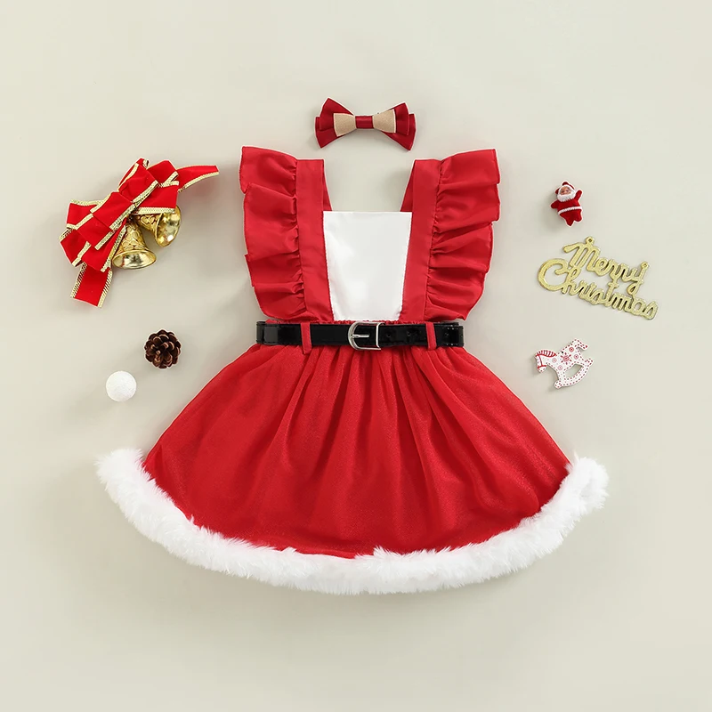 Toddler Kids Girls Christmas Dress Contrast Color Ruffles Sleeveless Plush Trim Hem Dress With Belt And Hairpin 6 Months-5 Years
Toddler Kids Girls Christmas Dress Contrast Color Ruffles Sleeveless Plush Trim Hem Dress With Belt And Hairpin 6 Months-5 Years