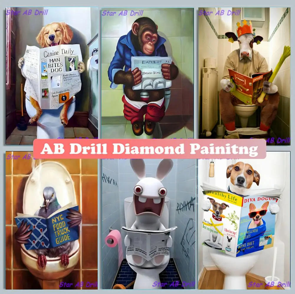 

Cartoon Animals Full New Diamond Painting 5D Diy Dog Toilet AB Drill Art Embroider Cross Stitch Kit Home Decor Mural Kids Gift