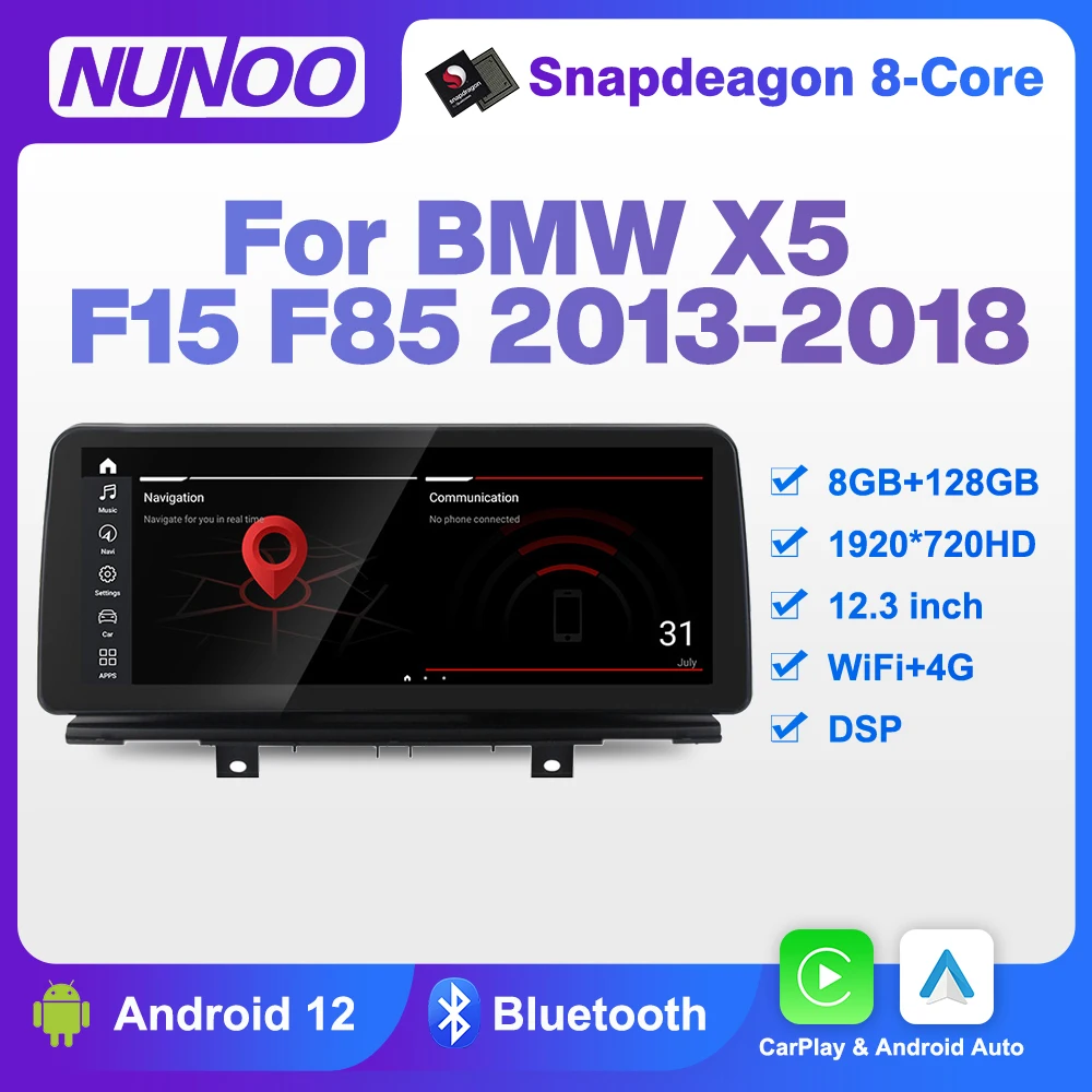 

Nunoo 8+128GB Android Auto Wireless CarPlay For BMW X5 F15 X6 F16 F85 2013-2018 Multiemdia Player GPS Stereo 4G WiFi Head Unit