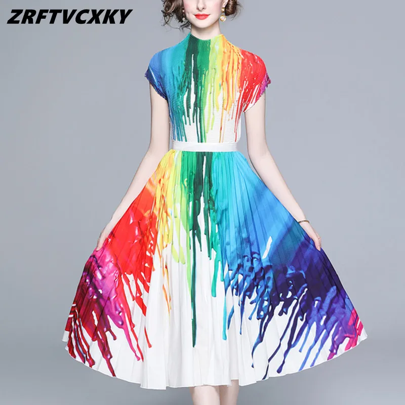 Женский костюм в стиле ретро, растягивающийся пуловер с градиентным принтом и плиссированная длинная юбка трапециевидной формы, Женский костюм из двух предметов 
Женский костюм в стиле ретро, растягивающийся пуловер с градиентным принтом и плиссированная длинная юбка трапециевидной формы, Женский костюм из двух предметов