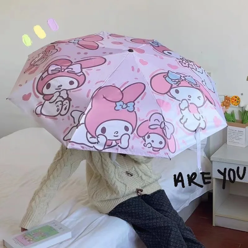 

Hello Kitty My Melody Kuromi Cinnamoroll Umbrella Cartoon Folding Anti-ultraviolet Parasol Sunny and Rainy Automatic Umbrella