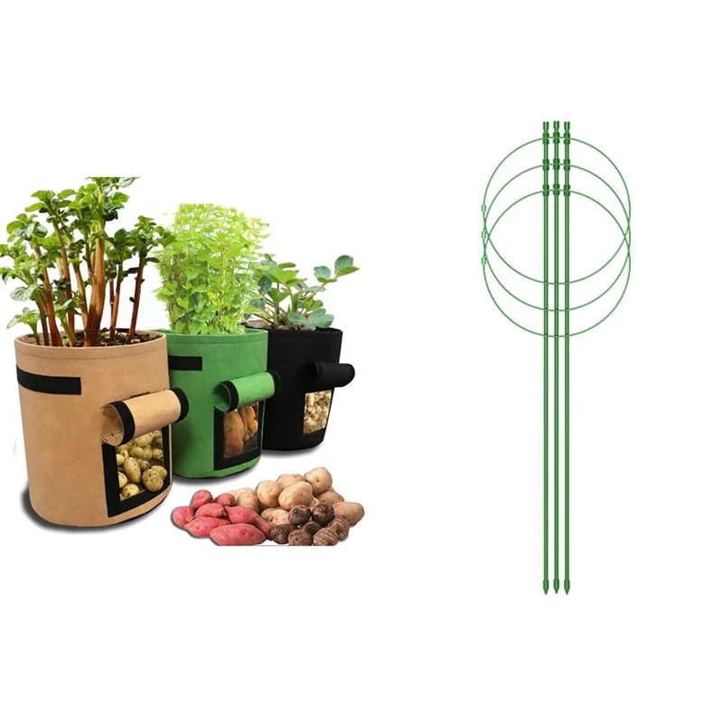 3 PC Potato Planter Bag/Plant Pots With Strap Handles With 5PC Climbing Plant Support Cage Garden Trellis Flowers Stand
3 PC Potato Planter Bag/Plant Pots With Strap Handles With 5PC Climbing Plant Support Cage Garden Trellis Flowers Stand