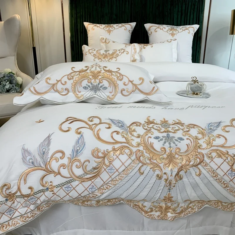 Luxury Europe 60S Sanding Satin Egyptian Cotton Gold Fine Embroidery Bedding Set Duvet Cover Bed Sheet Pillowcases Home Textiles
Luxury Europe 60S Sanding Satin Egyptian Cotton Gold Fine Embroidery Bedding Set Duvet Cover Bed Sheet Pillowcases Home Textiles