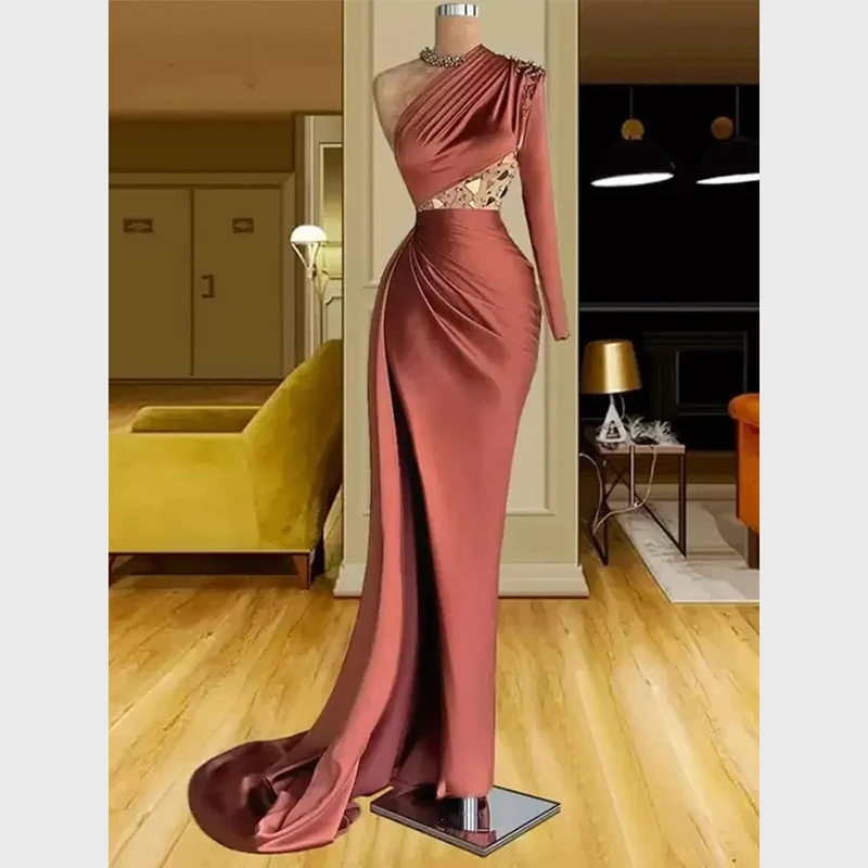 

Женское длинное платье с юбкой годе, элегантное вечернее платье на одно плечо со стразами для гостей свадьбы, выпускного вечера, для особых случаев, 2023