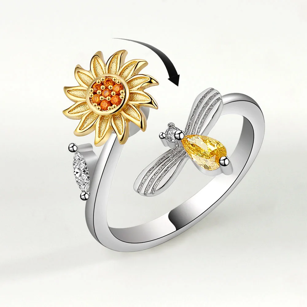 2022 Luxury Brand Fashion Adjustable Sunflower Rotating Ring For Women's Anti-stress Anxiety Ring Sunflower White Gold Ring Gift
2022 Luxury Brand Fashion Adjustable Sunflower Rotating Ring For Women's Anti-stress Anxiety Ring Sunflower White Gold Ring Gift