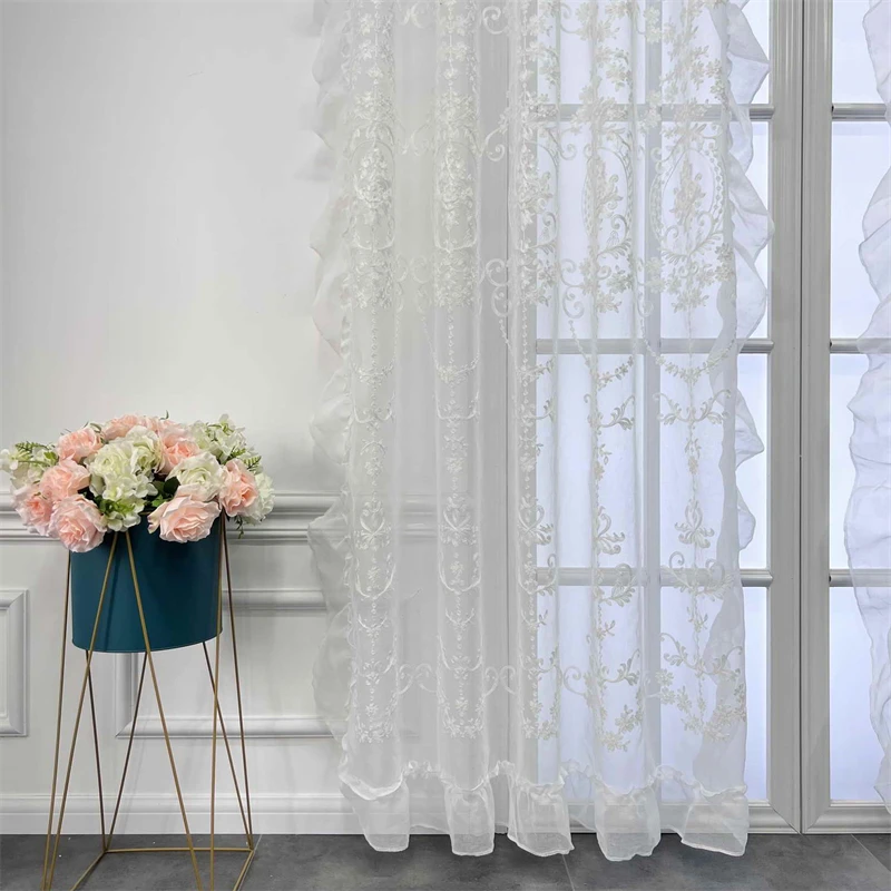 White Linen Sheer Embroidered Tulle Curtain for Girl Princess Bedroom French Romantic Ruffled Lace Voile Window Decoration Drape
White Linen Sheer Embroidered Tulle Curtain for Girl Princess Bedroom French Romantic Ruffled Lace Voile Window Decoration Drape