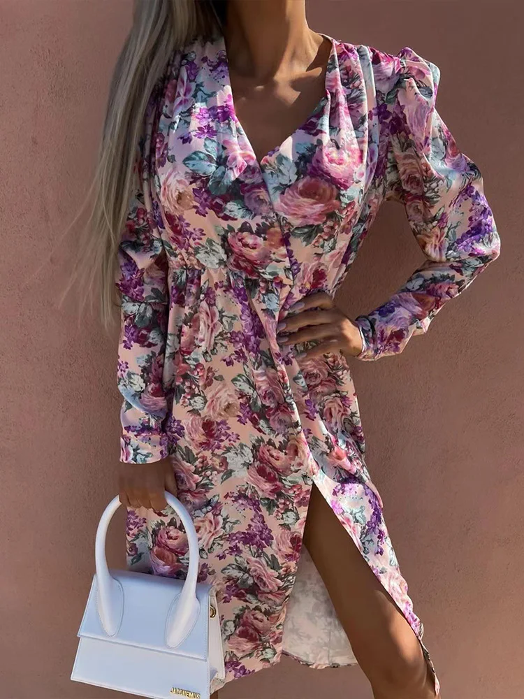 Women Elegant Print Maxi Party Dress 2022 Vintage Slim Split Long Sleeve Dress Ladies Fashion V-Neck Chic Pattern Dress Vestidos 
Women Elegant Print Maxi Party Dress 2022 Vintage Slim Split Long Sleeve Dress Ladies Fashion V-Neck Chic Pattern Dress Vestidos