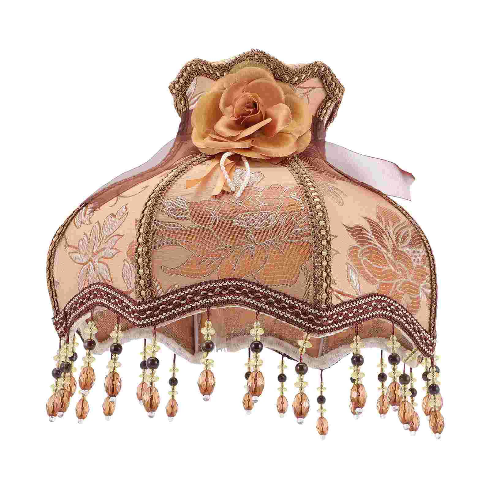 

Scallop Dome Lamp Shade European Style Cloth Lampshade Chandelier Shade with Corn Fringe Beads Trim Wall Pendant Cover Coffee