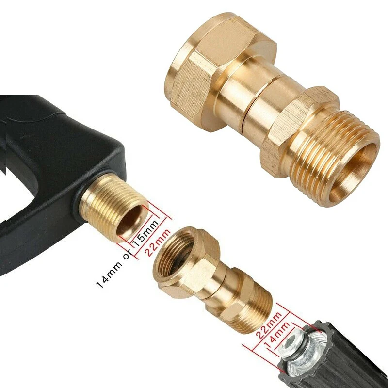 

M22 14mm Thread Hose Fitting High Pressure Washer Swivel Joint Sprayer Connector Brass Connector 360° Rotation Cleaning Tools