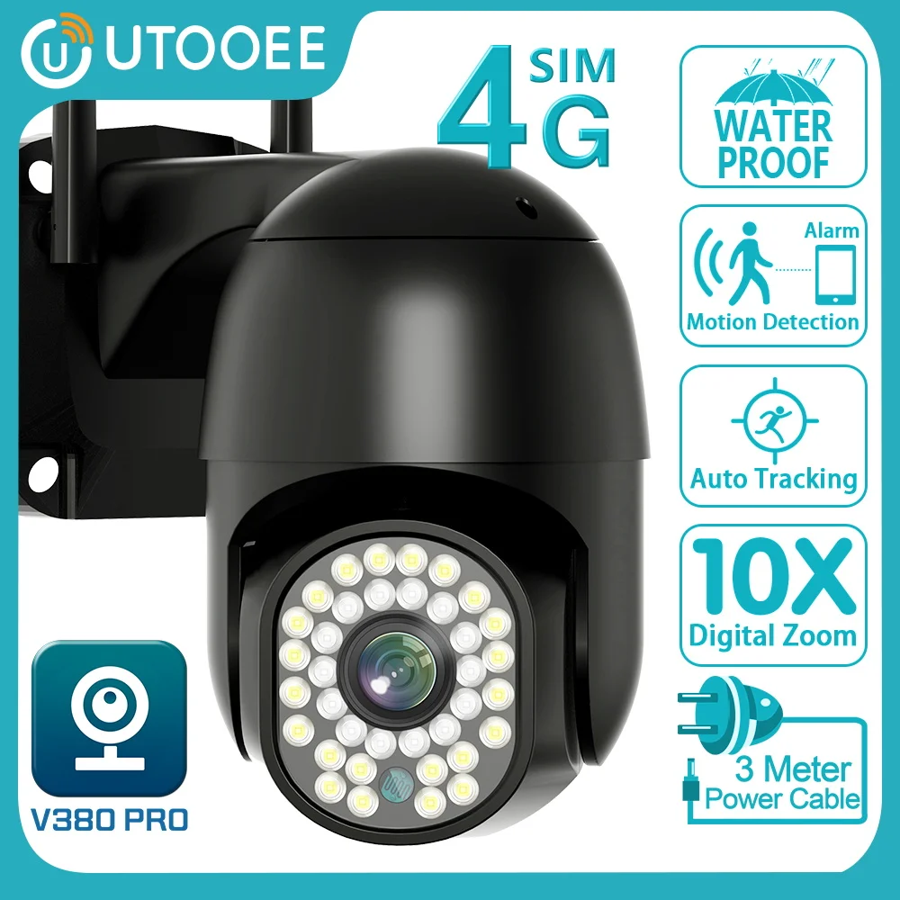 

UTOOEE 4MP 4G SIM Card PTZ Camera AI Human Detection Tracking 10X Zoom Outdoor 2MP Security CCTV Surveillance IP Camera V380 PRO