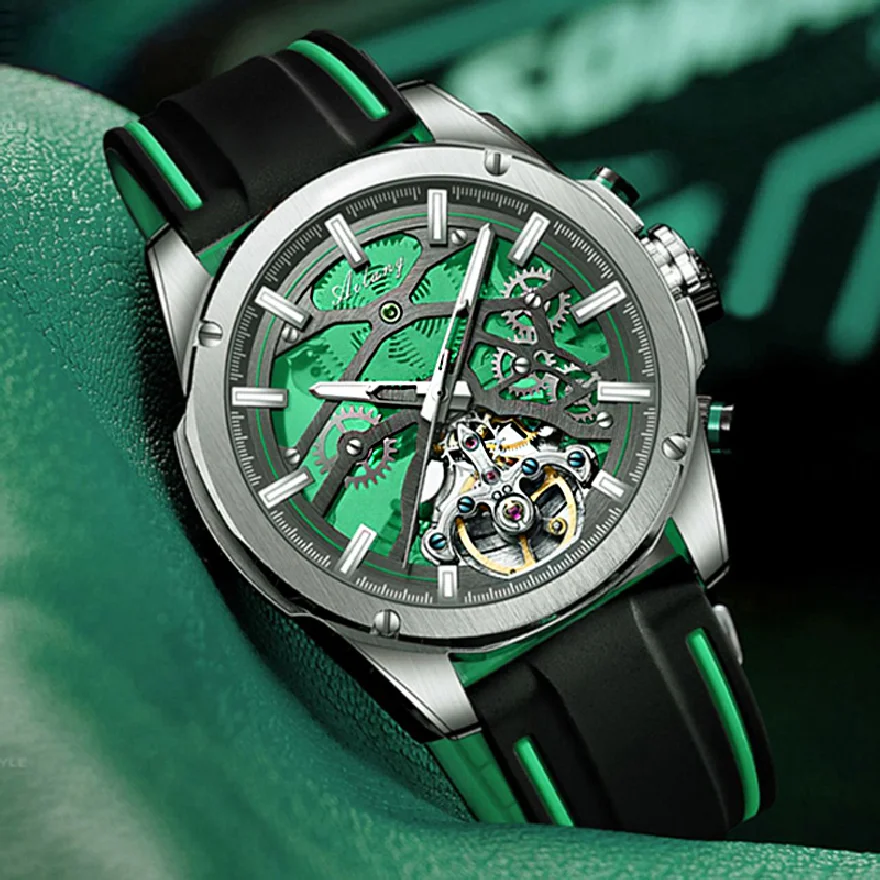 

Модные Зеленые Мужские механические часы Montre Homme AILANG 2023, Модные Зеленые мужские часы, светящиеся водонепроницаемые автоматические часы с от...