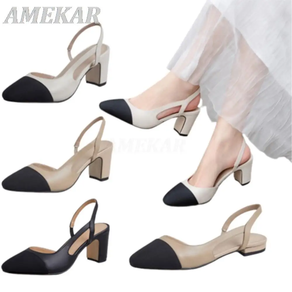 Women's High Heels Natural Genuine Leather Slingbacks Shoes Thick High Heel Cow Leather Mixed Color Pumps Lady Spring Flat Shoes
Women's High Heels Natural Genuine Leather Slingbacks Shoes Thick High Heel Cow Leather Mixed Color Pumps Lady Spring Flat Shoes