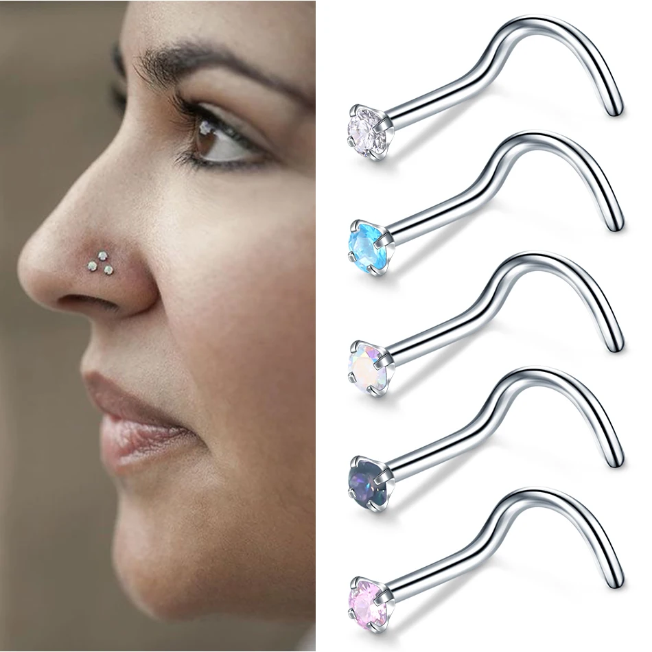 

1PC Stainless Steel Nostril Piercings 18G 20G CZ Crystal Ear Piercing Stud Nose Rings Nariz Pircing Jewelry Women Men Gifts