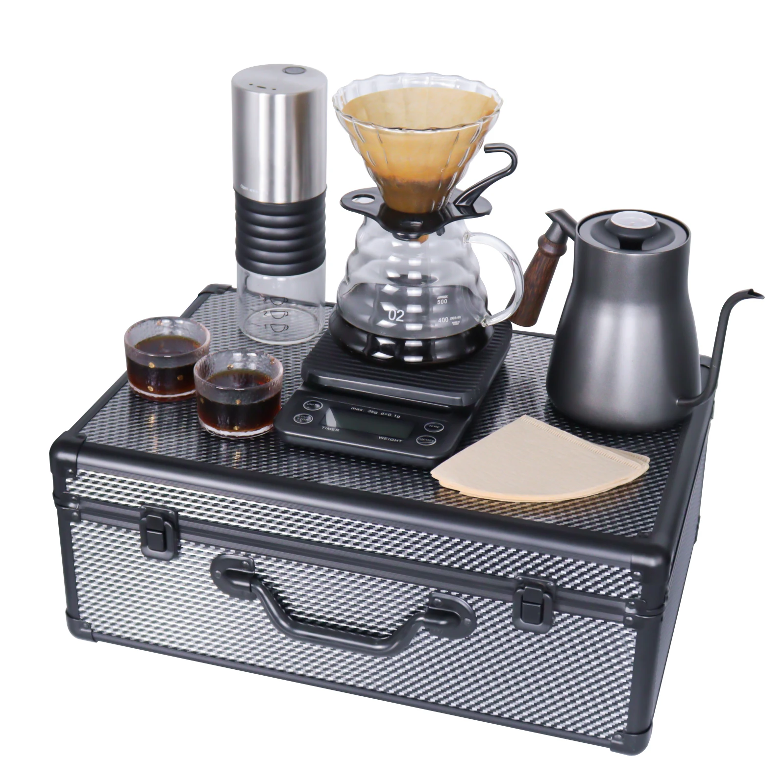 Travel Coffee Maker Set with Electric Grinder Glass Dripper Server Steel Coffee Kettle Filter Paper Gift Box for Outdoor
Travel Coffee Maker Set with Electric Grinder Glass Dripper Server Steel Coffee Kettle Filter Paper Gift Box for Outdoor