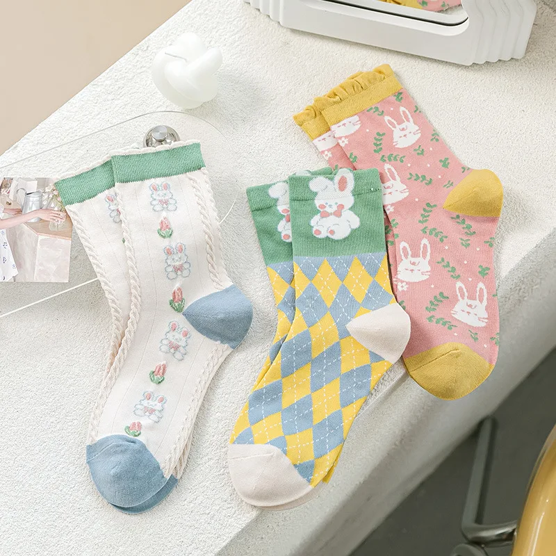 

Женские короткие носки с мультяшным Кроликом, тонкие носки в стиле "Лолита", "Харадзюку", хлопковые носки, милая уличная одежда для девушек и женщин, весна-лето