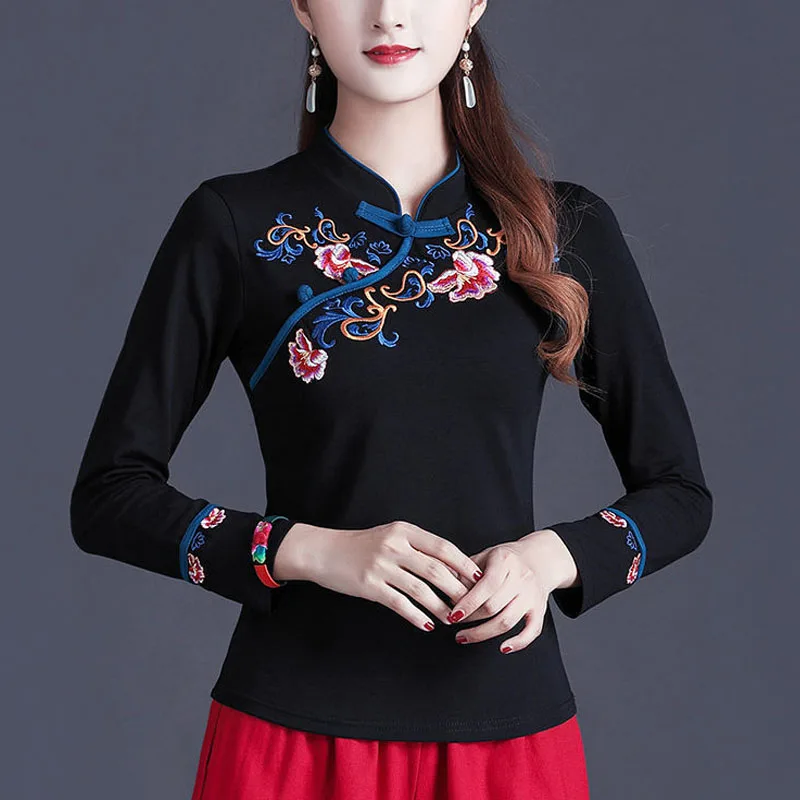 Cheongsam Women's Stand Collar Hanfu Tops 2022 Cotton Blend Embroidery Splicing Long Sleeve Chinese Style Tang Costume Shirts
Cheongsam Women's Stand Collar Hanfu Tops 2022 Cotton Blend Embroidery Splicing Long Sleeve Chinese Style Tang Costume Shirts