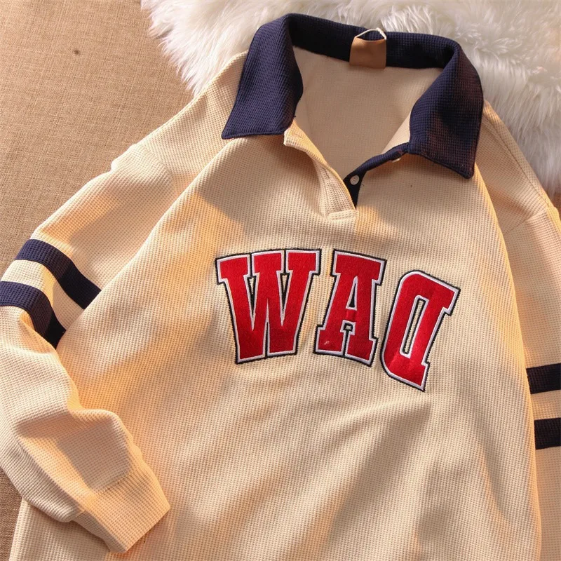 Waffle Patchwork Polo Shirt Letter Sweatshirt Women 2022 Thin Autumn American Retro Long Sleeve College Style Couple Top Jackets
Waffle Patchwork Polo Shirt Letter Sweatshirt Women 2022 Thin Autumn American Retro Long Sleeve College Style Couple Top Jackets