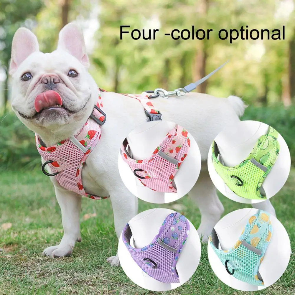 

New in Chest Harness Reflective Strip with Tow Ring Breathable Outing Traction Polyester Fruit Print Pet Traction Harness