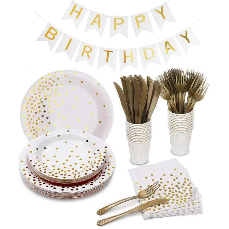 Polka Dot White Theme Baby Shower Disposable Gold-Plated Birthday Party Decorations Paper Cups Paper Plates Paper Towels Birthda
Polka Dot White Theme Baby Shower Disposable Gold-Plated Birthday Party Decorations Paper Cups Paper Plates Paper Towels Birthda