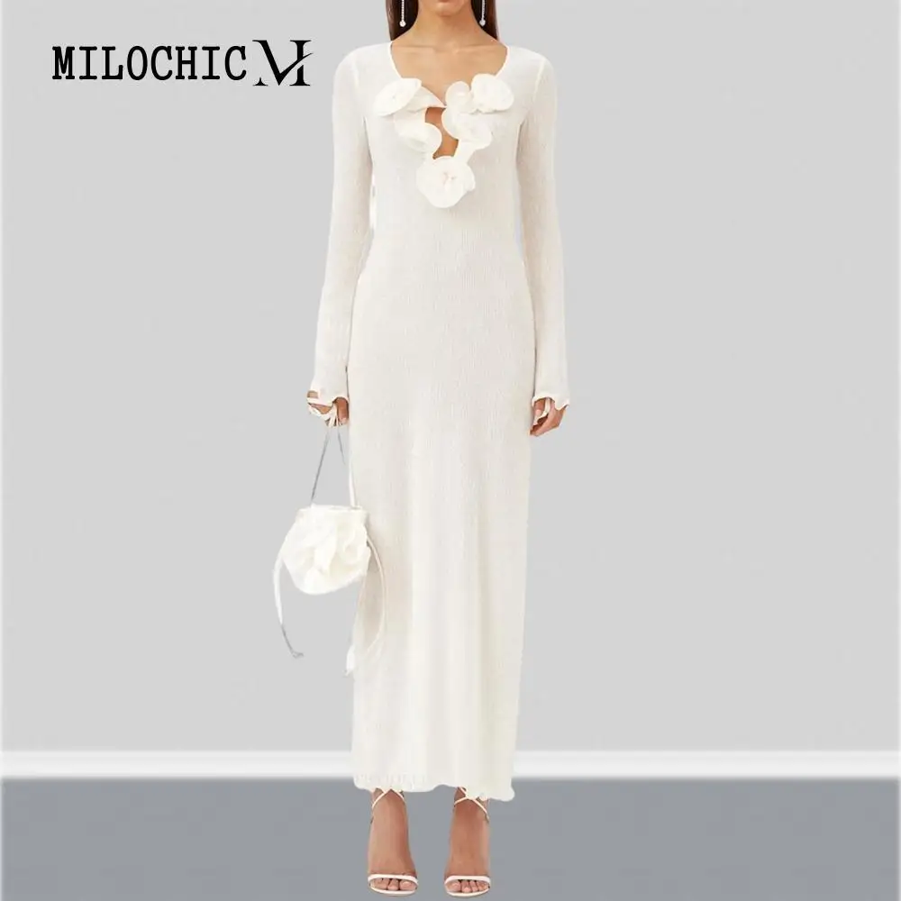 Women Sexy Maxi Dress 3D Flower V Neck Long Sleeve Dress Vintage Style Simple Long Dress Basic Side Slit Vacation Outfit
Women Sexy Maxi Dress 3D Flower V Neck Long Sleeve Dress Vintage Style Simple Long Dress Basic Side Slit Vacation Outfit