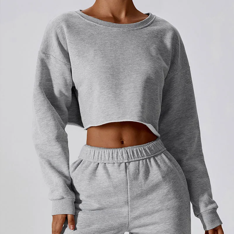 Теплый свитшот с длинным рукавом, футболка, женский короткий пуловер, уличная одежда для фитнеса, Повседневная Свободная спортивная одежда 
Теплый свитшот с длинным рукавом, футболка, женский короткий пуловер, уличная одежда для фитнеса, Повседневная Свободная спортивная одежда