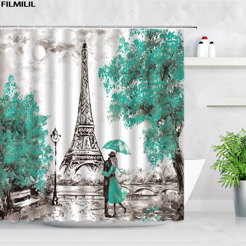 Romantic Lovers Paris Tower Shower Curtains Teal Trees Hand Painted Oil Painting Art Waterproof Fabric Bathroom Decor With Hooks
Romantic Lovers Paris Tower Shower Curtains Teal Trees Hand Painted Oil Painting Art Waterproof Fabric Bathroom Decor With Hooks