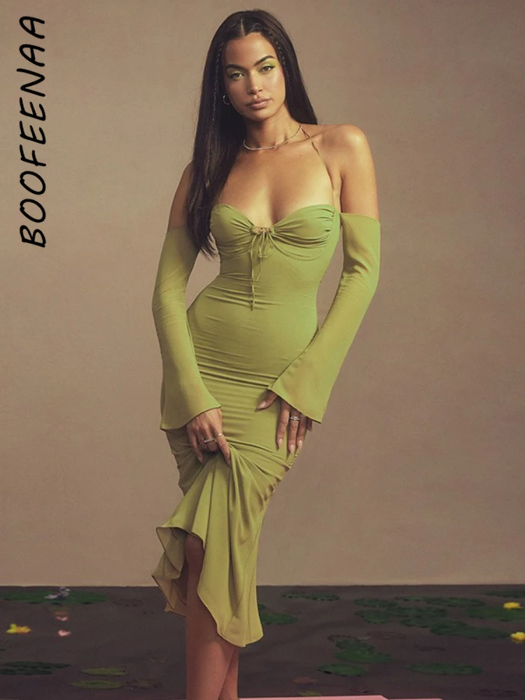 BOOFEENAA Green Flowy Dresses Fall 2023 Women Elegant Sexy Mesh Long Sleeve Halter Backless Off Shoulder Midi Dress C15-DD25
BOOFEENAA Green Flowy Dresses Fall 2023 Women Elegant Sexy Mesh Long Sleeve Halter Backless Off Shoulder Midi Dress C15-DD25