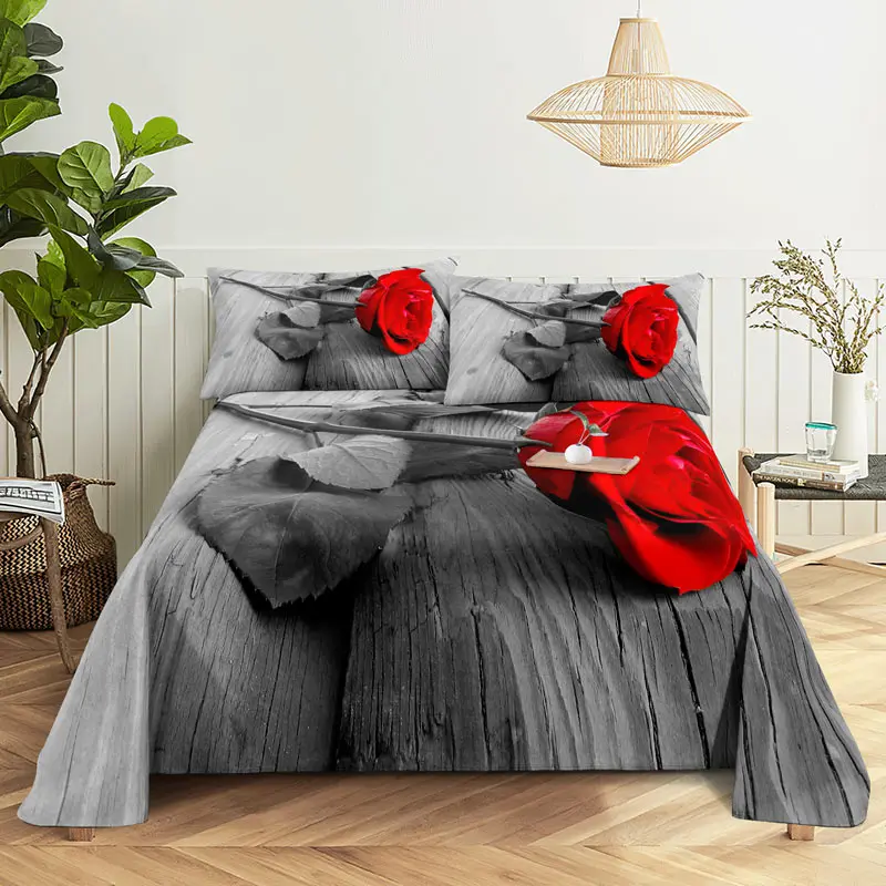 

Романтический Комплект постельного белья для девочек-подростков, комплект с пододеяльником из микрофибры, с изображением красных роз, с цв...