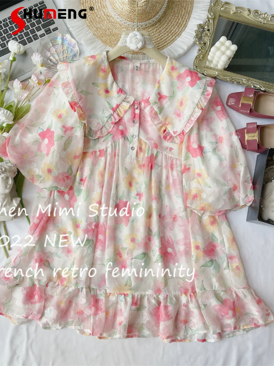 Ladies French Style Romantic Peter Pan Collar Ruffled Floral Blouses Women's 2022 Summer New Fashion Sweet Chiffon Shirt Top
Ladies French Style Romantic Peter Pan Collar Ruffled Floral Blouses Women's 2022 Summer New Fashion Sweet Chiffon Shirt Top