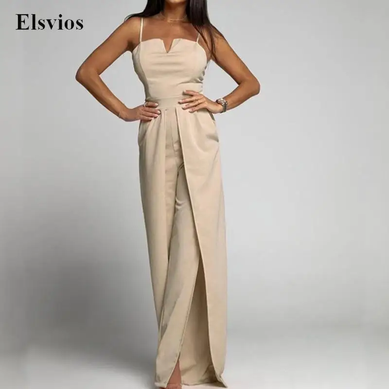 

Commuter Sexy Strapless Sling Jumpsuit Casual Fashion Slit Straight Pant Romper Overall Elegant Backless Women Playsuit Bodysuit