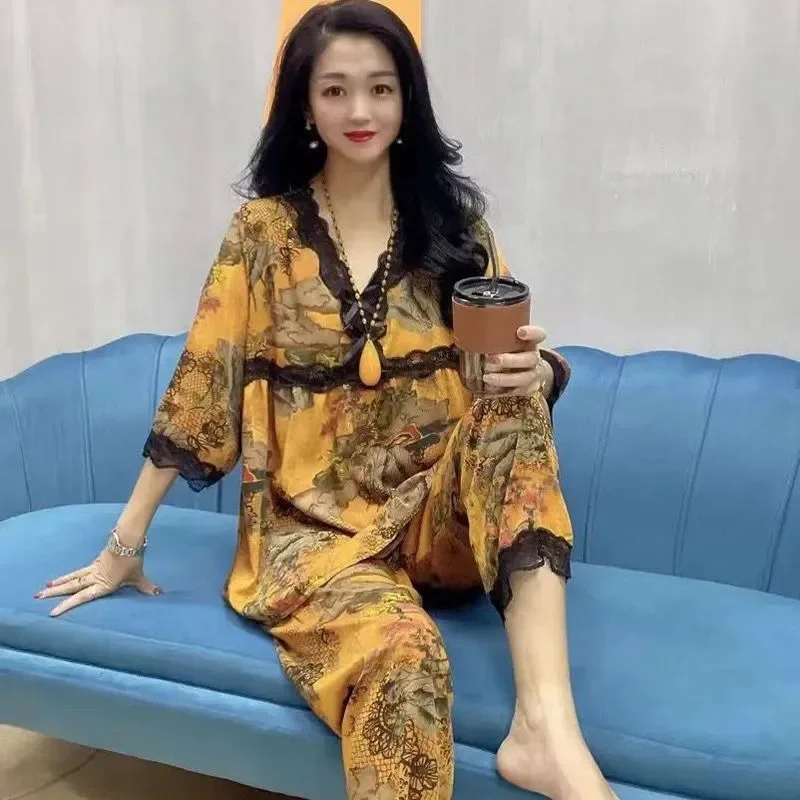 Net Red 2023 Spring and Autumn New Fashion Seven Points Sleeve Pajamas Two Sets of Women Comfortable and Thin Loose Home Wear
Net Red 2023 Spring and Autumn New Fashion Seven Points Sleeve Pajamas Two Sets of Women Comfortable and Thin Loose Home Wear