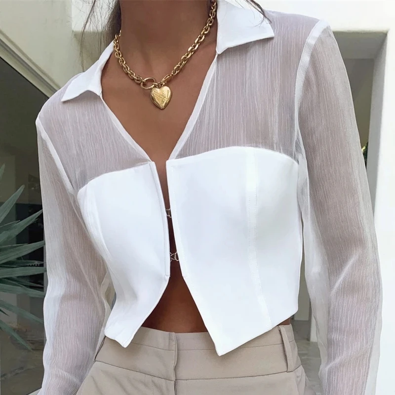 Simple Lapel Hook and Button Cardigan Splicing Top Women Spring and Summer New Perspective Pure Color Short Shirt Top
Simple Lapel Hook and Button Cardigan Splicing Top Women Spring and Summer New Perspective Pure Color Short Shirt Top