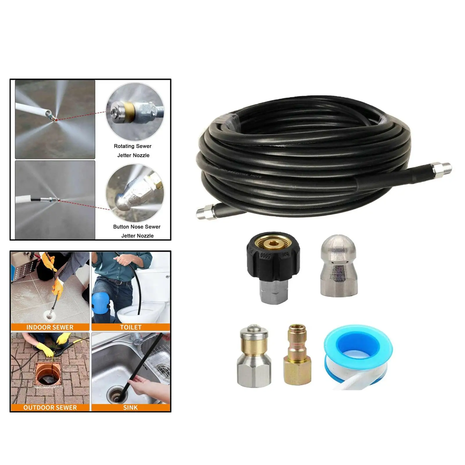 30M/98ft Pipe Drain & Tube Cleaning Kit 30M Heavy Duty Kink Resistant 1/4 inch NPT Button Nose 4000PSI Drain Tube Cleaner Kit
30M/98ft Pipe Drain & Tube Cleaning Kit 30M Heavy Duty Kink Resistant 1/4 inch NPT Button Nose 4000PSI Drain Tube Cleaner Kit