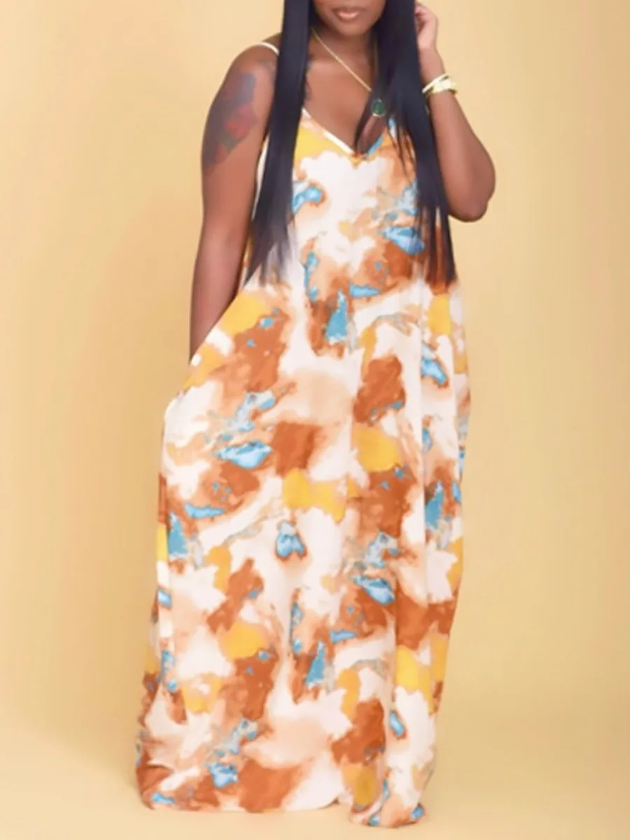 

LW Plus Size summer dresses Mixed Print Cami Loose Dress Women's Dress Maxi Dress sleeveless Cami beach Party Dresses vestido