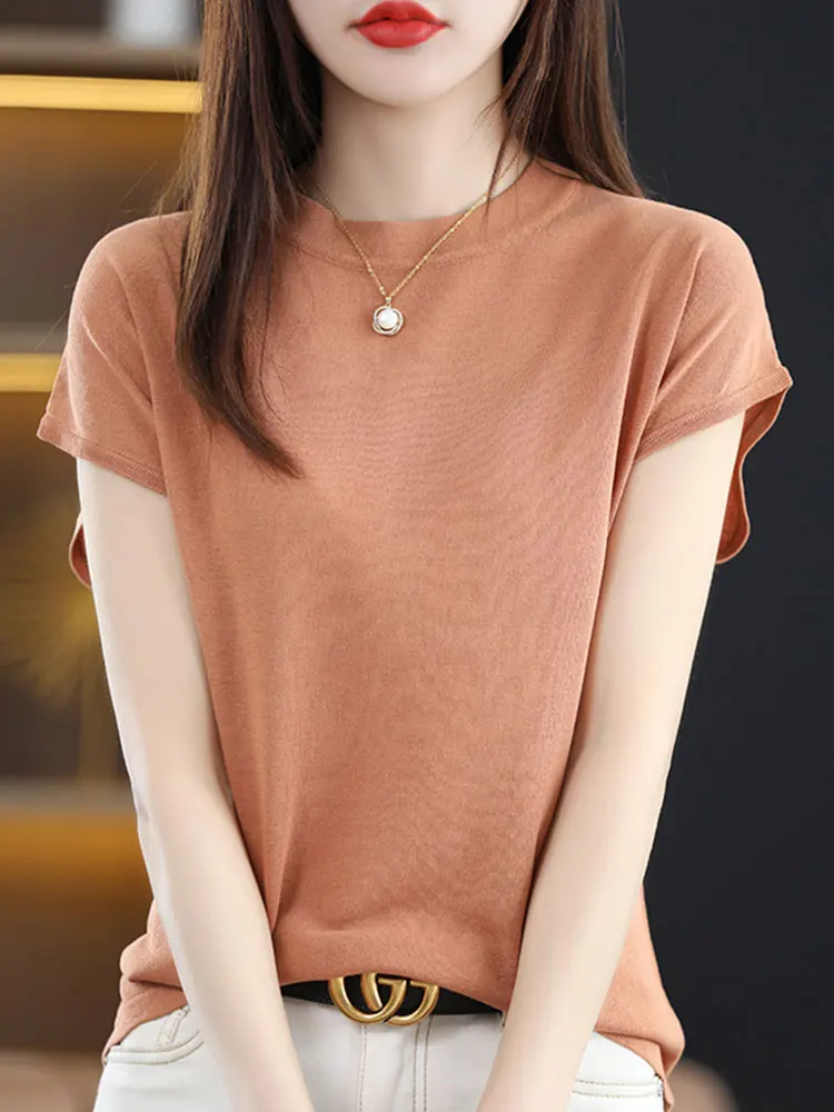 2022 Summer Kint Top Women Tshirt Solid Basic Short Sleeve T-shirts Female Fashion Korean Tee Shirt Femme Clothes Tops Tshirts
2022 Summer Kint Top Women Tshirt Solid Basic Short Sleeve T-shirts Female Fashion Korean Tee Shirt Femme Clothes Tops Tshirts