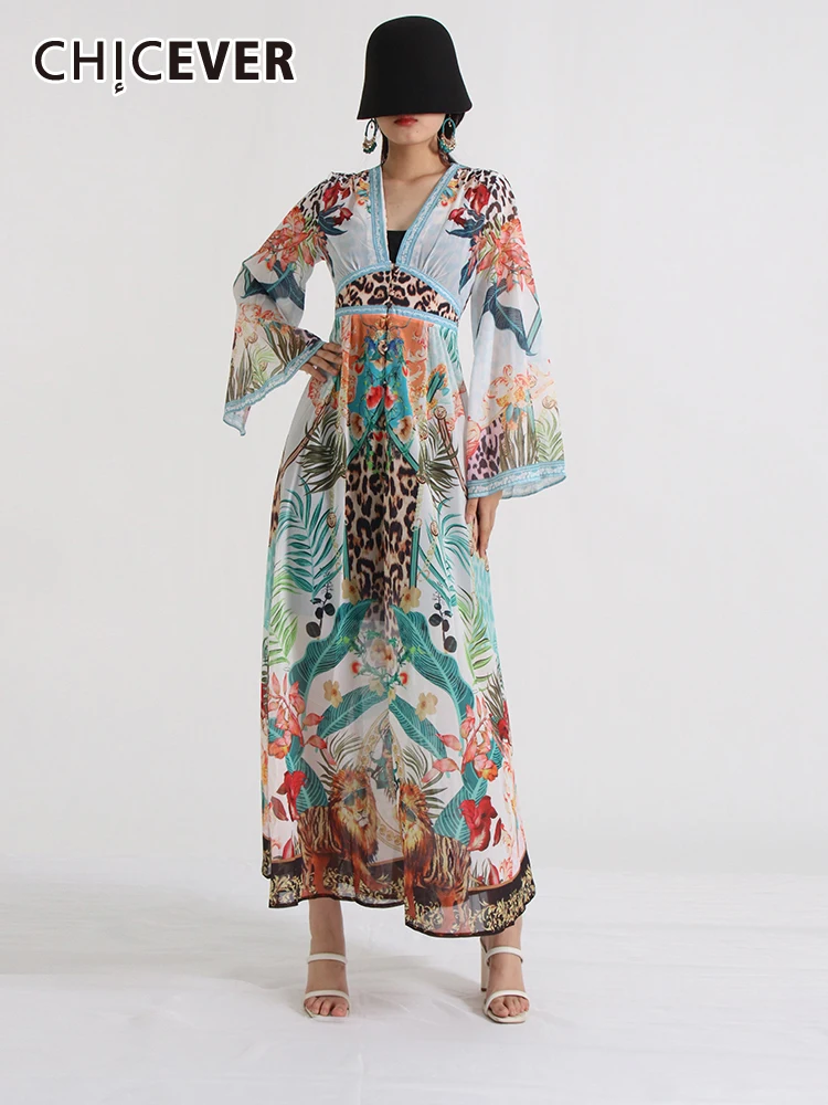 CHICEVER Printing Summer Dresses For Women V Neck Falre Sleeve High Waist Tunic Spliced Button Colorblock Loose Dress Female New
CHICEVER Printing Summer Dresses For Women V Neck Falre Sleeve High Waist Tunic Spliced Button Colorblock Loose Dress Female New