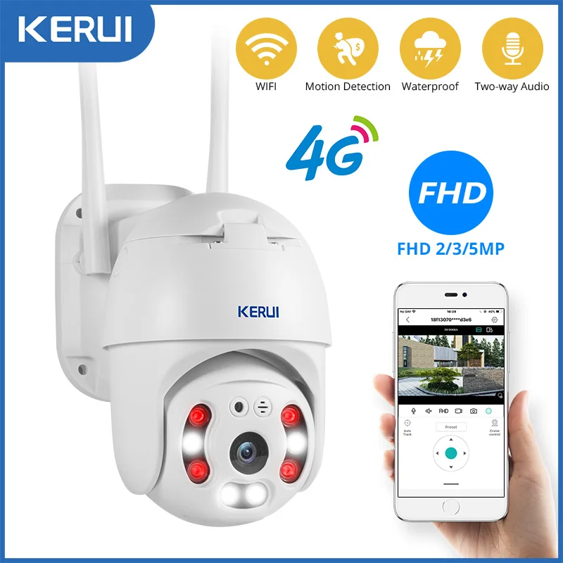 

KERUI 4G SIM Card IP Camera PTZ 1080P 3MP 5MP HD Wireless WIFI Outdoor Security Dome Camera CCTV P2P Onvif Two Way Audio iCsee