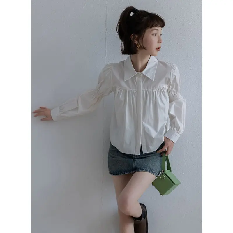 Женская рубашка с длинным рукавом, белая однобортная тонкая Свободная блузка во французском стиле, G238, весна-осень 2023
Женская рубашка с длинным рукавом, белая однобортная тонкая Свободная блузка во французском стиле, G238, весна-осень 2023