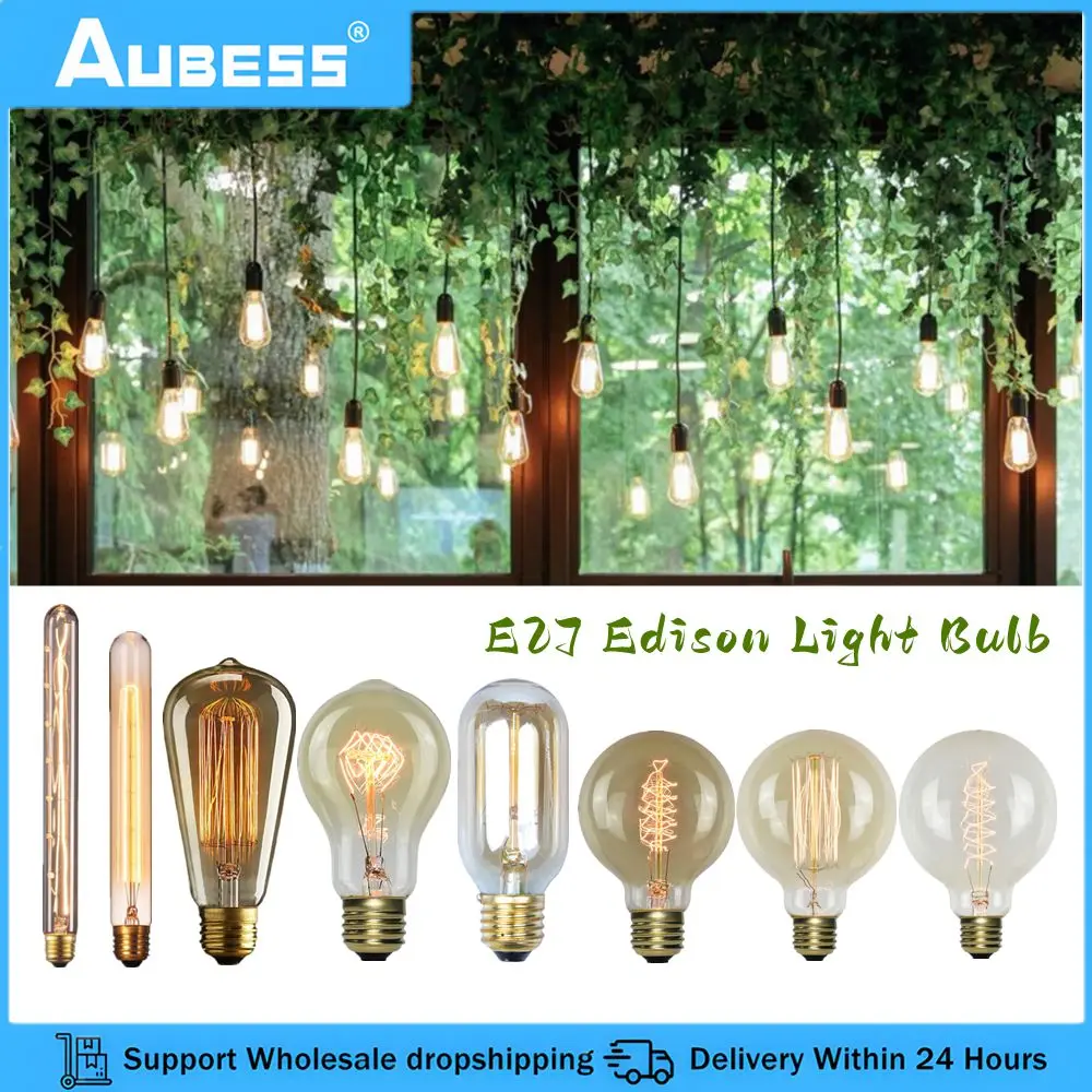 

T300 Straight Wire 40W Edison Light Bulb Retro Tungsten Filament Incandescent Bulb Creative Household Cafes Lighting Decor