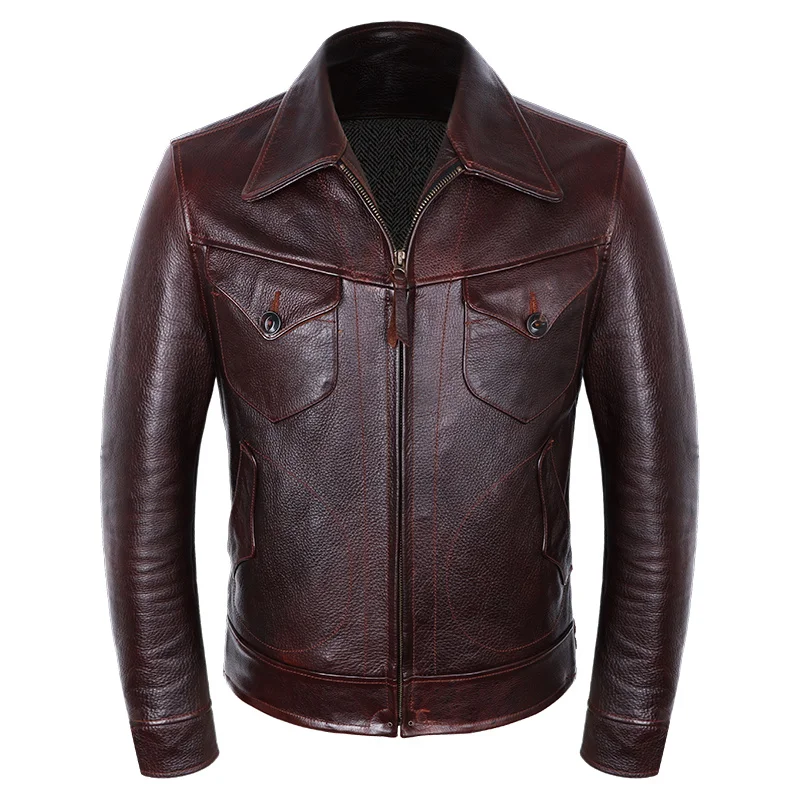 Red Brown Real Cowhide Genuine Leather Jacket Men Biker Motorcycle Coat Spring Autumn 100% Real Leather
Red Brown Real Cowhide Genuine Leather Jacket Men Biker Motorcycle Coat Spring Autumn 100% Real Leather