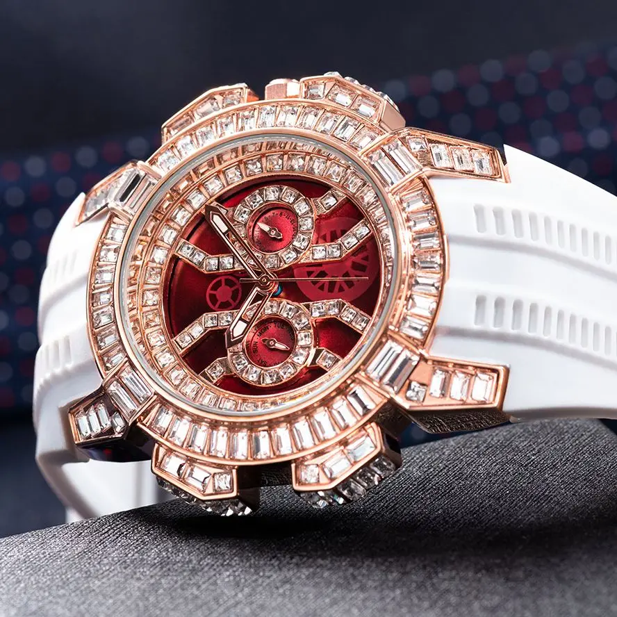 New Rose Gold White Men's Watches Famous Luxury Top Brand Quartz Analog Chronograph Diamond Large Dial Rubber Red Wristwatches
New Rose Gold White Men's Watches Famous Luxury Top Brand Quartz Analog Chronograph Diamond Large Dial Rubber Red Wristwatches